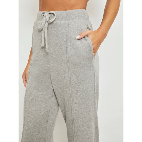 (L) NWT $168 Carbon38 Wide Leg Pintuck Sweatpant in French Terry Heather Grey - Picture 5 of 8